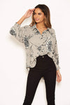 Grey Floral Dip Hem Shirt