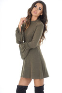 Khaki High Neck Bell Sleeve Tunic