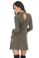 Khaki High Neck Bell Sleeve Tunic