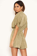 Khaki Shirt Style Love Heart Spotty Playsuit