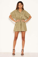 Khaki Shirt Style Love Heart Spotty Playsuit