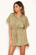 Khaki Shirt Style Love Heart Spotty Playsuit