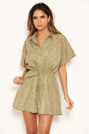 Khaki Shirt Style Love Heart Spotty Playsuit