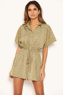 Khaki Shirt Style Love Heart Spotty Playsuit