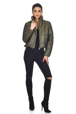 Khaki Wet Look Puffer Jacket