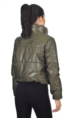 Khaki Wet Look Puffer Jacket