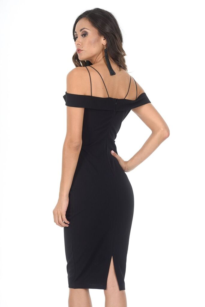 Black Strappy Off The Shoulder Midi Dress