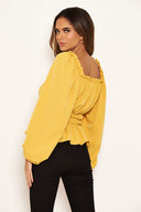 Yellow Square Neck Elasticated Top