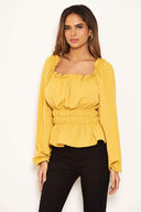 Yellow Square Neck Elasticated Top