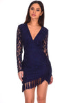 Navy Lace Sleeved Bodycon Dress