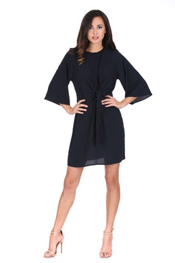 Navy Tie Waist Flared Mini Dress