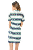 Navy Crochet Mini Dress with Striped Detail