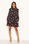 Navy Floral Button Up Frill Swing Dress