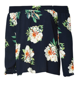 Navy Off The Shoulder Floral Top