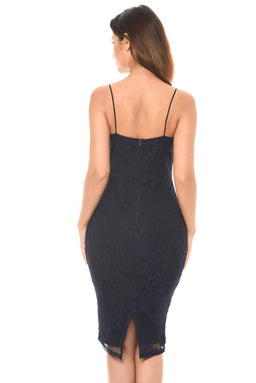 Navy Strappy Lace Midi Dress