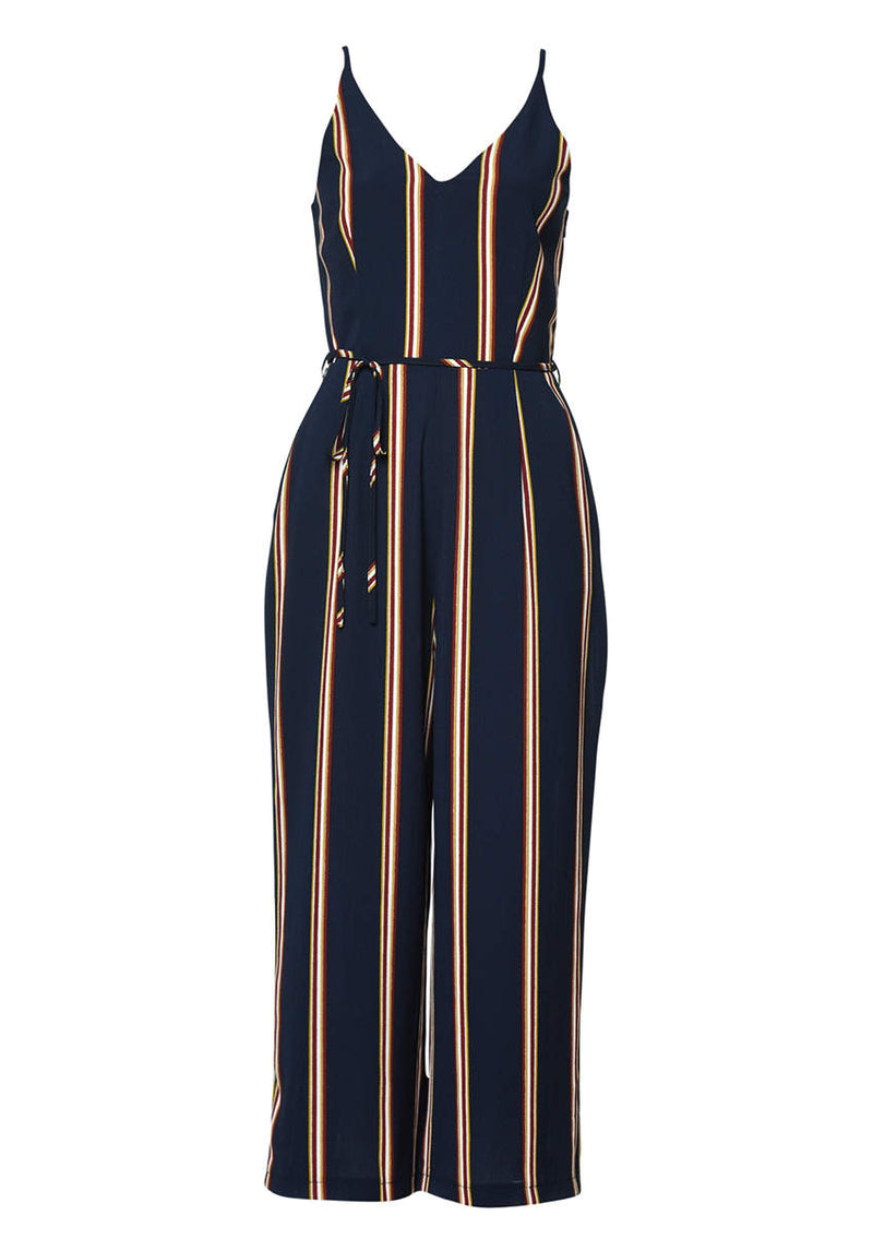 Navy Striped Culotte Jumpsuit