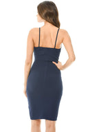 Navy Wrap Front Ruche Dress