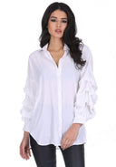 White Ruffle Sleeve Shirt