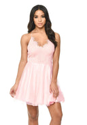 Pink Prom Lace Detail Dress