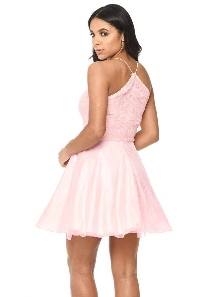Pink Prom Lace Detail Dress