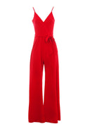 Red Wide Leg Thigh Split Jumpsuit