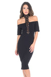 Black T-bar Crochet Midi Bodycon Dress