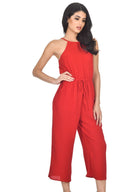 Red High Neck Culotte Jumpsuit