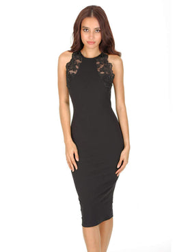 Black Lace Panel Midi Dress