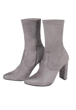 Grey Stretch Suede Boot Heels