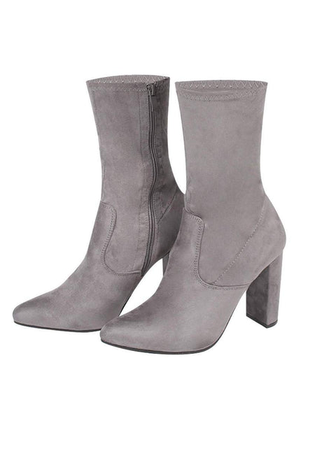 Grey Stretch Suede Boot Heels