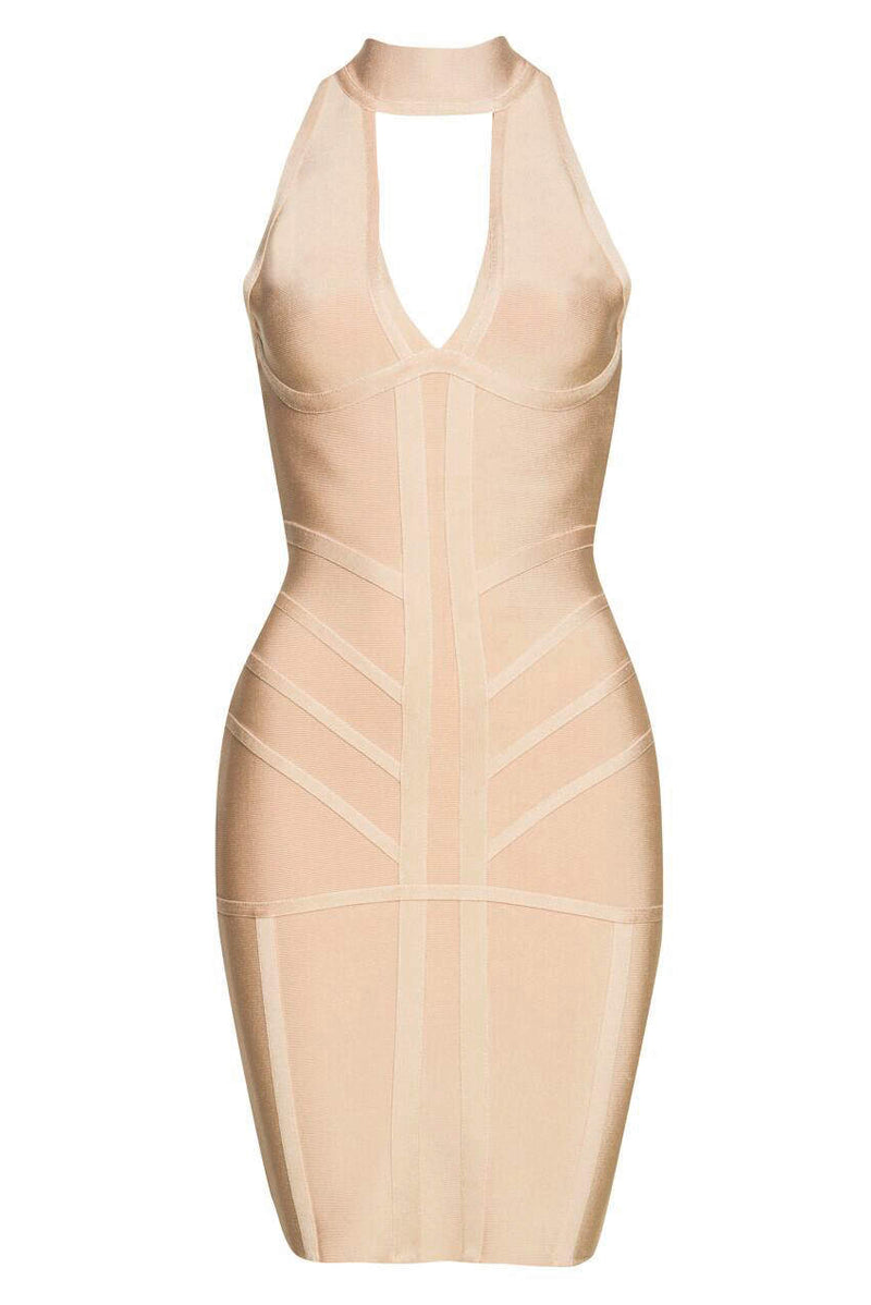 nude bodycon bandage dress Claudine Bandage Midi Dress in Dark Nude Medium