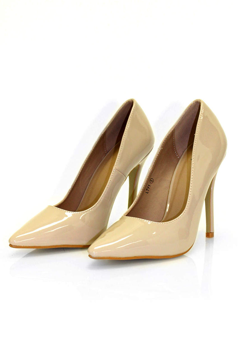 Nude Patent Court Shoe Heels