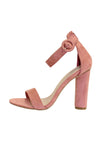 Peach Suede Heels With Thin Buckle Strap