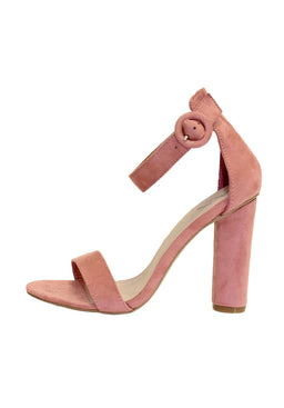 Peach Suede Heels With Thin Buckle Strap