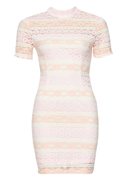 Pink Crochet Mini Dress with Striped Detail