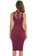 Plum Bodycon Midi Dress Crochet High Neck