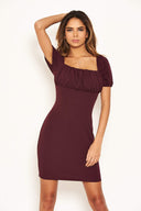 Plum Square Neck Ruched Bodycon Mini Dress