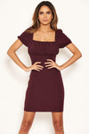 Plum Square Neck Ruched Bodycon Mini Dress