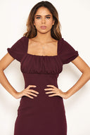 Plum Square Neck Ruched Bodycon Mini Dress