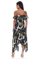 Leaf Print Frill Detail Maxi Dress