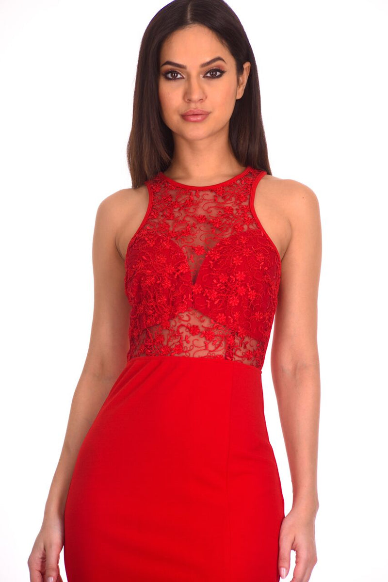 ax paris red lace dress Introducing our newest obsession!, Red Lace Racer Neck Ruched Waist Midi Dress, Get ready to turn heads! Shop now and slay the fashion game | AX Paris