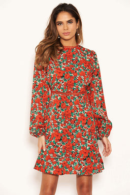 Red Floral Crochet Dress