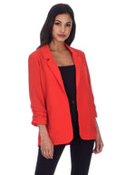 Red Blazer Jacket With Ruched Sleeves