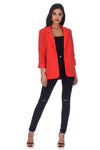Red Blazer Jacket With Ruched Sleeves