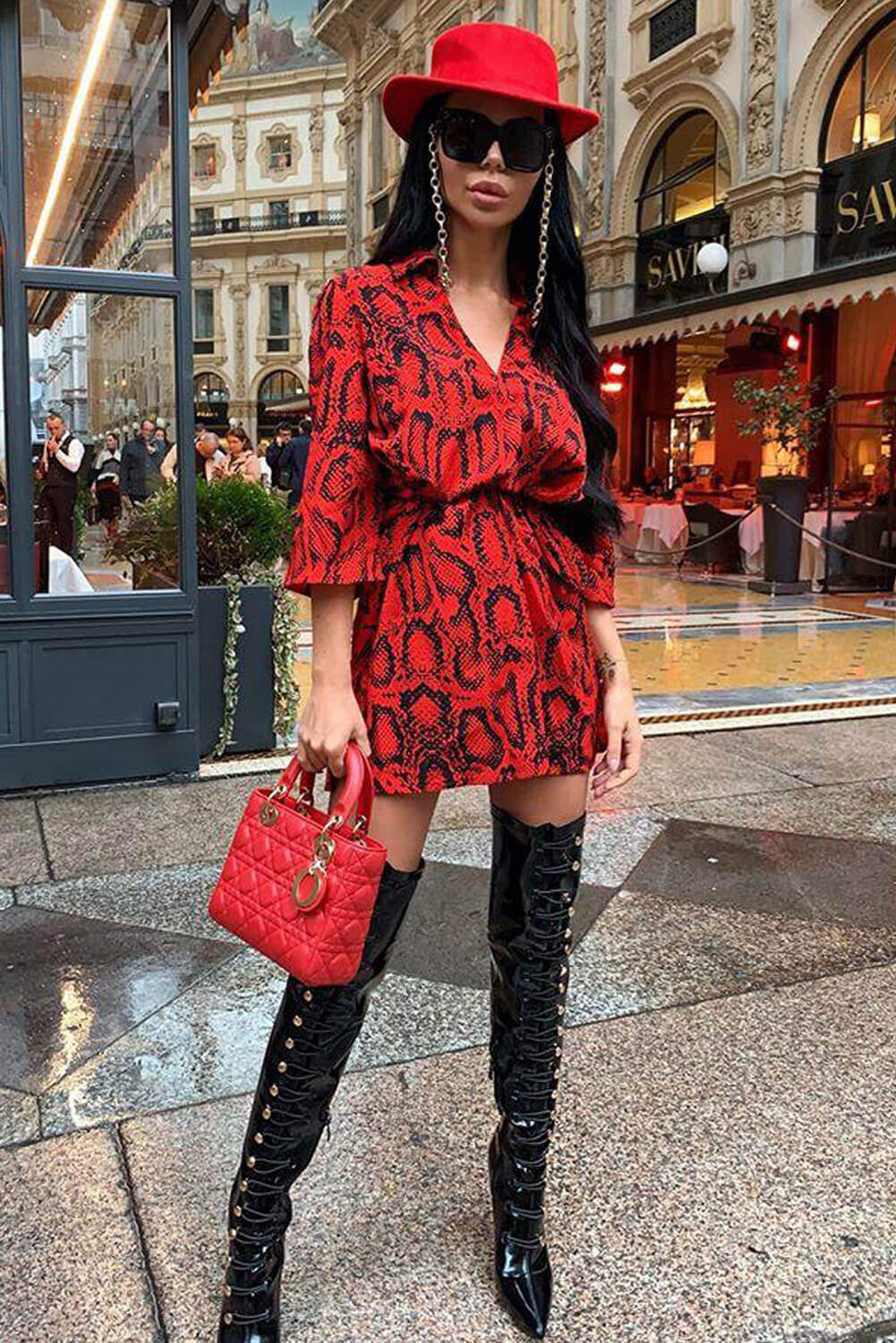 Red Snake Print Shirt Dress – AX Paris US