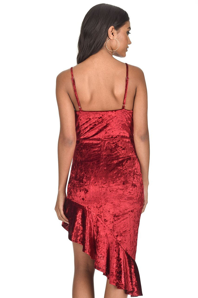Red Crushed Velvet Bottom Frill dress