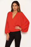Red Wrap Batwing Sleeve Top