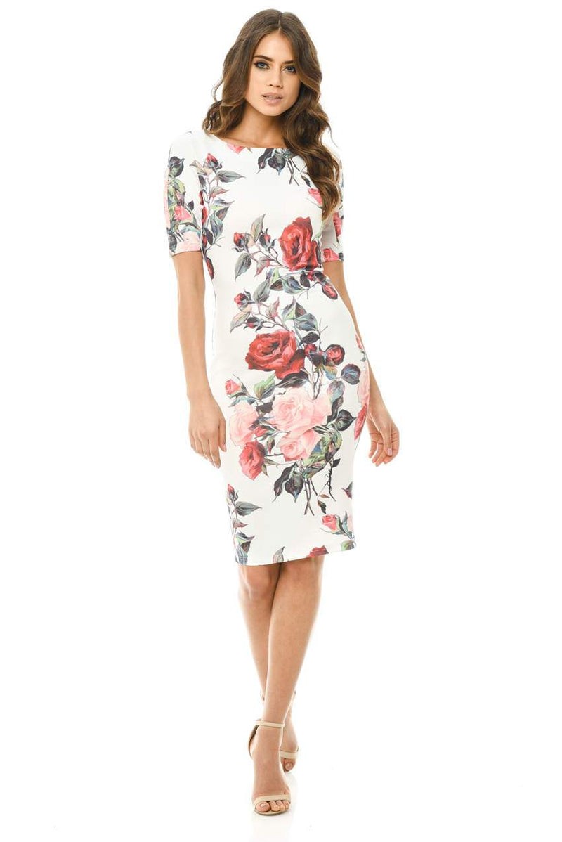 Floral Midi Bodycon Short Sleeve Dress