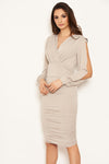 Silver Split Sleeve Ruched Bodycon Dress