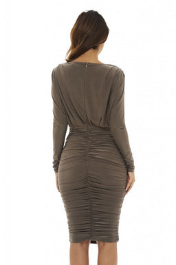 Pewter V  Front Slinky  Midi Dress